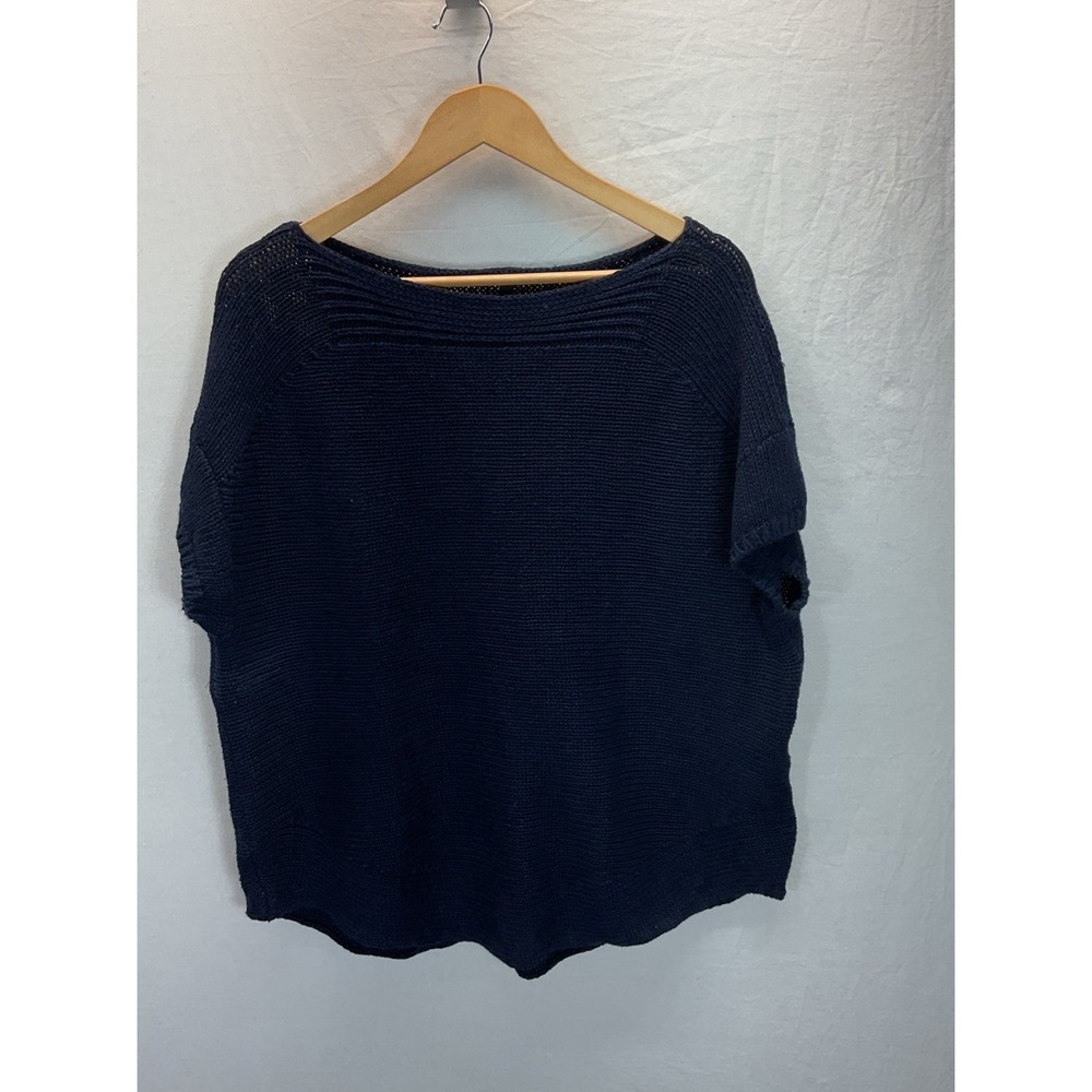 Talbots 100% Linen Navy Short Slv Open Knit Sweater‎ Womens 2X Beach Casual